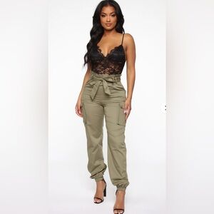 NWT Fashion Nova Green High-Waist Tapered Trousers